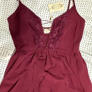 NWT Joyfolie Deep Red Lace-Up Dress